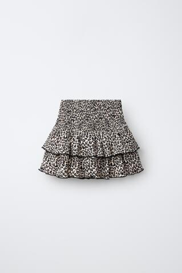 ZARA ЮБКА С ПРИНТОМ И ВОЛАНОМ, ЛЕОПАРДОВЫЙ