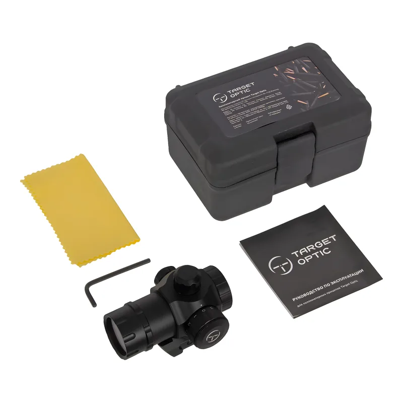 Коллиматор Target Optic 1x21, Weaver, красная марка, точка 2 MOA - комплект поставки с кейсом и инструкцией