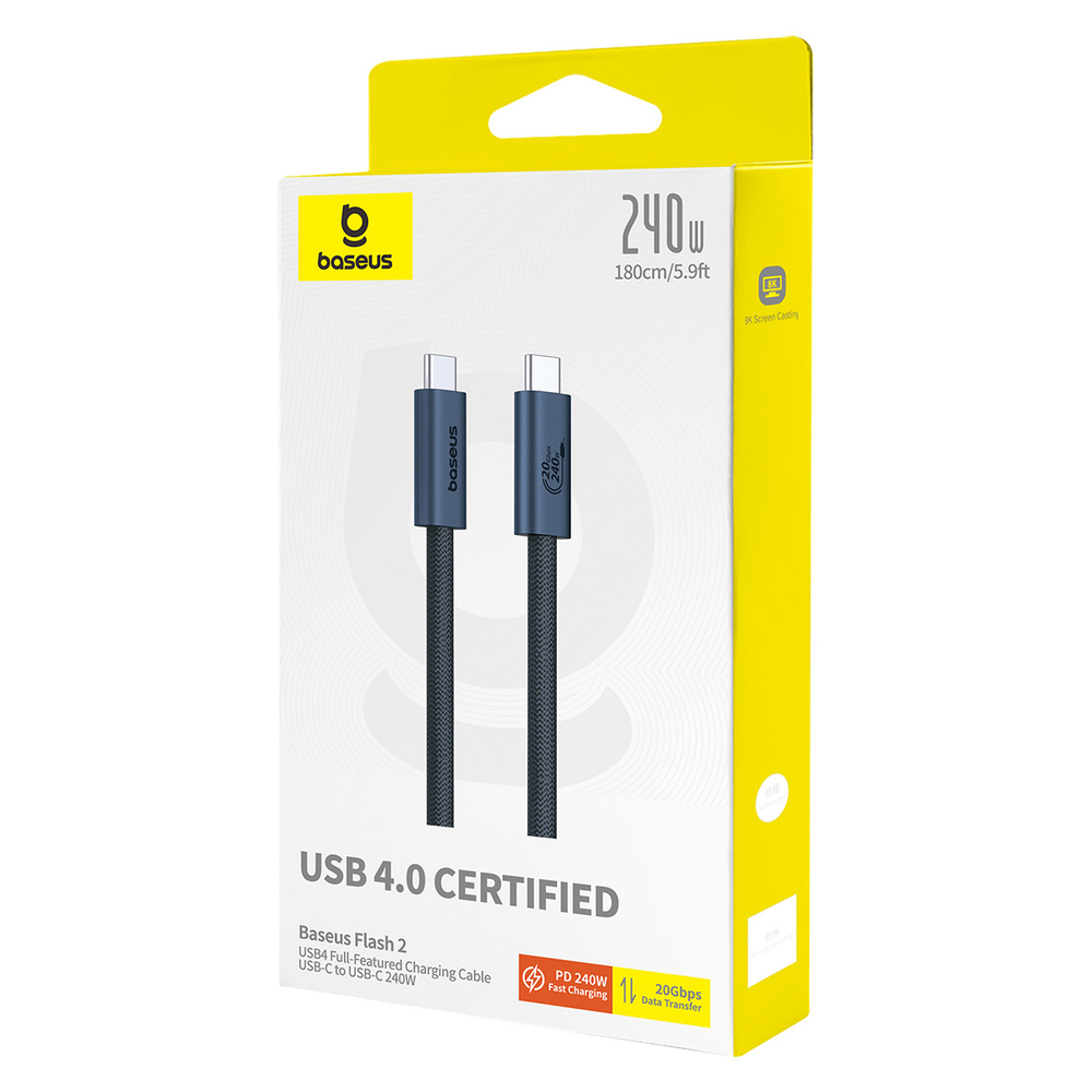 USB-C Кабель Baseus Flash 2 USB4 Charging+Data 8K@60Hz 20Gbps 240W 1.8m - Cluster Black