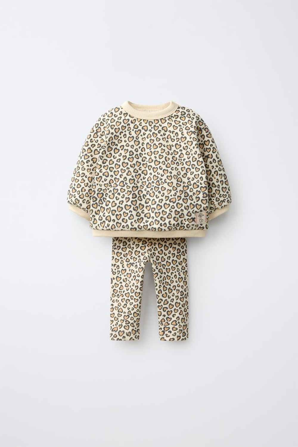 ZARA КОМПЛЕКТ ИЗ ТОЛСТОВКИ И ЛЕГИНСОВ С ПРИНТОМ ПОД ЛЕОПАРДА, СВЕТЛЫЙ ЖЕЛТО-КОРИЧНЕВЫЙ