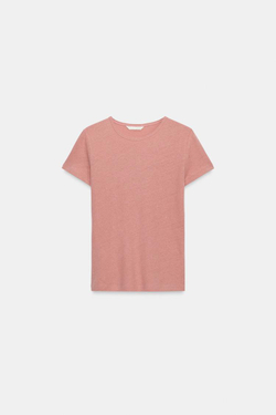 ZARA ФУТБОЛКА ИЗ ХЛОПКА И ЛЬНА С КОРОТКИМИ РУКАВАМИ, ЦВЕТ РОЗОВОГО МЕЛА