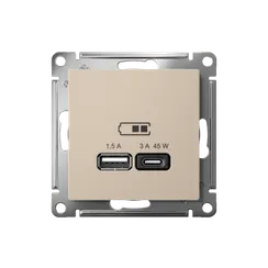 Розетка с USB A+C Systeme Electric AtlasDesign Песочный ATN001229