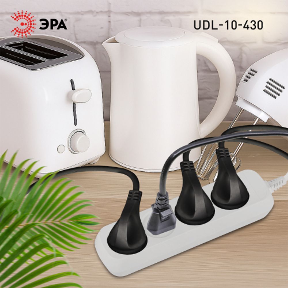Удлинитель электрический ЭРА UDL-10-430 Greenline 4 розетки без заземления 3м ПВС 2x0.75мм2 | Электротовары