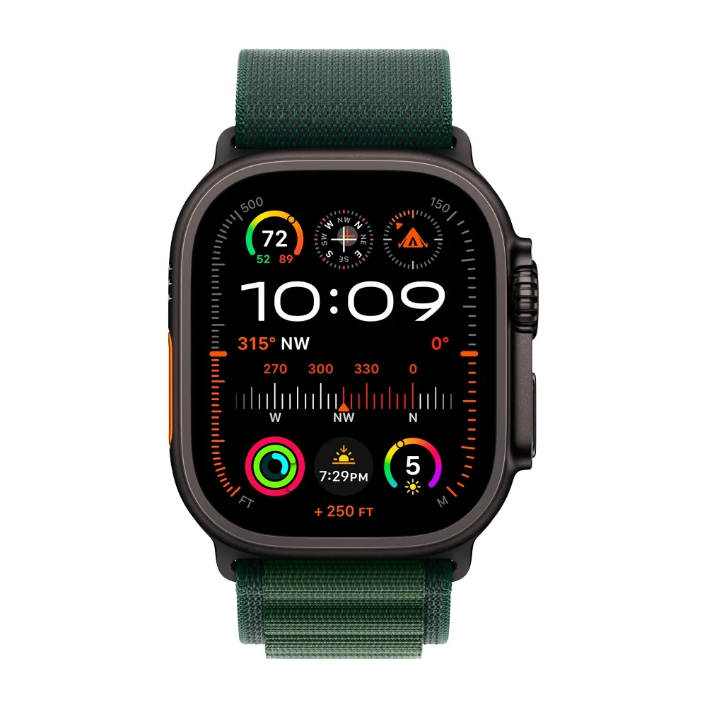 Умные часы Apple Watch Ultra 2 (2024) GPS + Cellular, 49mm, Black Titanium Case with Dark Green Alpine Loop L, (Темно-зеленый)
