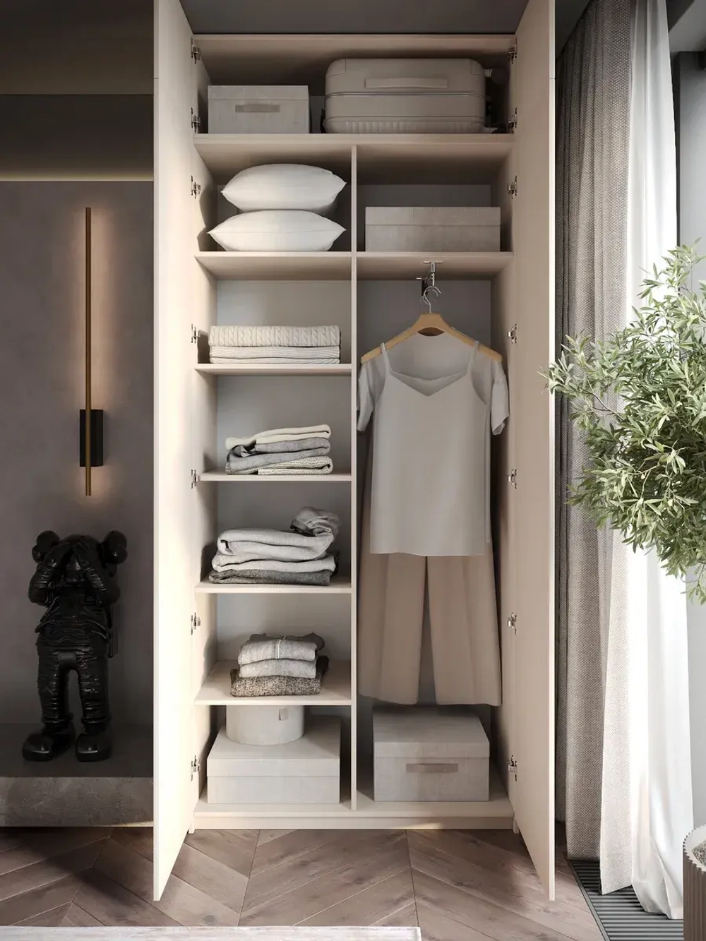 Шкаф распашной Lorena 3, кашемир, с антресолью, 80 см