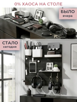 Настенный органайзер для канцелярии Черный пегборд