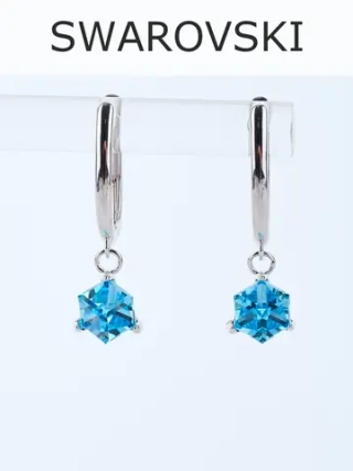 Серьги-подвески Миражи с голубым кубиком Swarovski