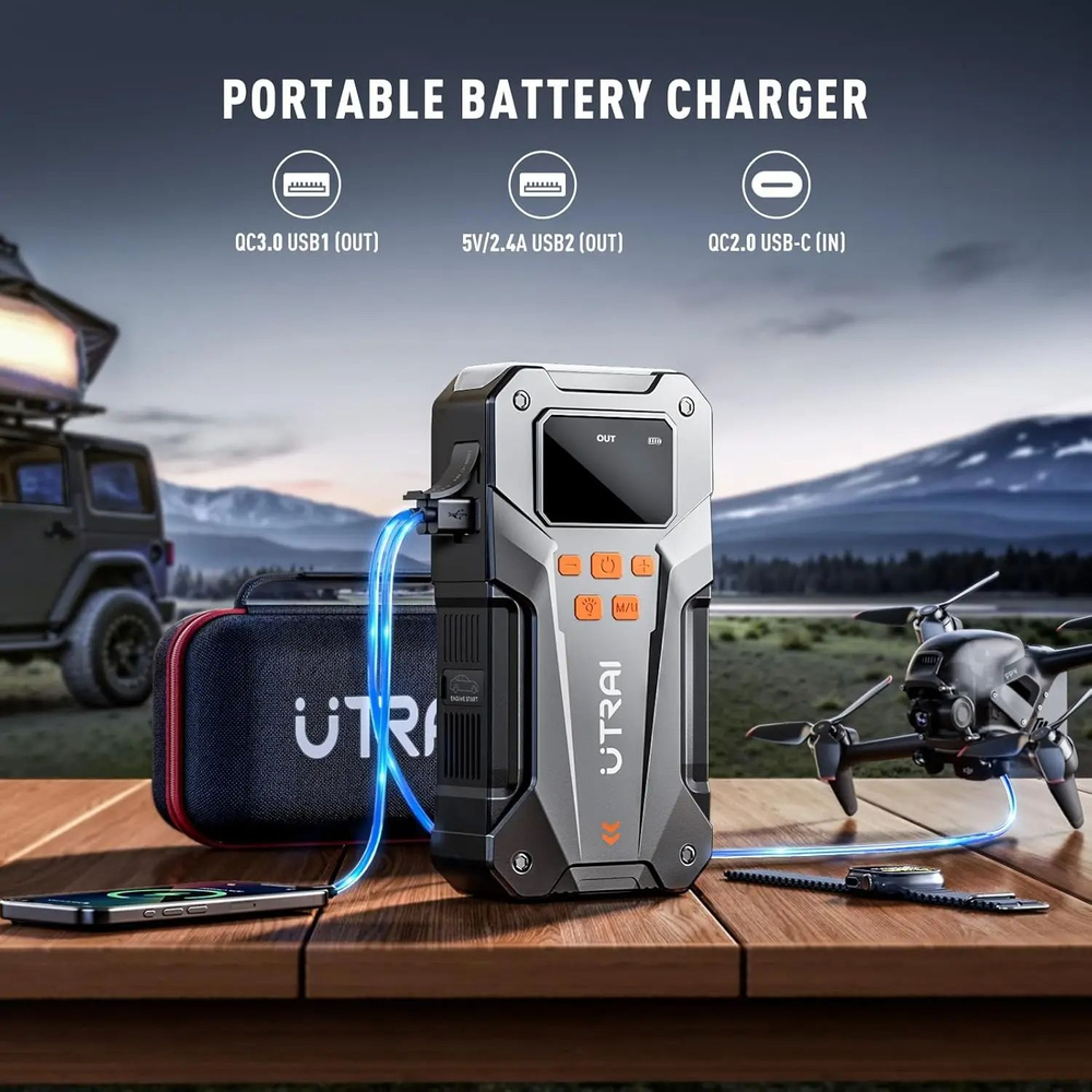 Устройство пусковое портативное бустер UTRAI JS-20 с компрессором в чехле 1000 mAh 37 Wh