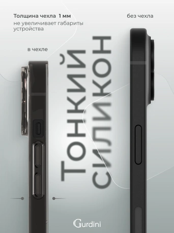 Чехол накладка iPhone 15 6.1" Gurdini силикон Ultra Twin 1 mm с защитой камеры серый