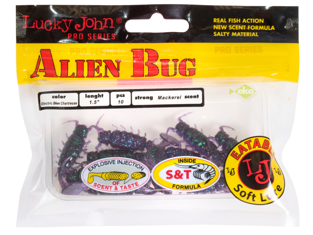 Виброхвосты съедобные LJ Pro Series ALIEN BUG 1,5in (3,81 см), цв. T52, 10 шт.
