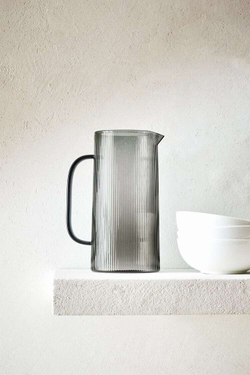 ZARA HOME КУВШИН ИЗ БОРОСИЛИКАТНОГО СТЕКЛА С ЛИНЕЙНЫМ ДИЗАЙНОМ, СЕРЫЙ