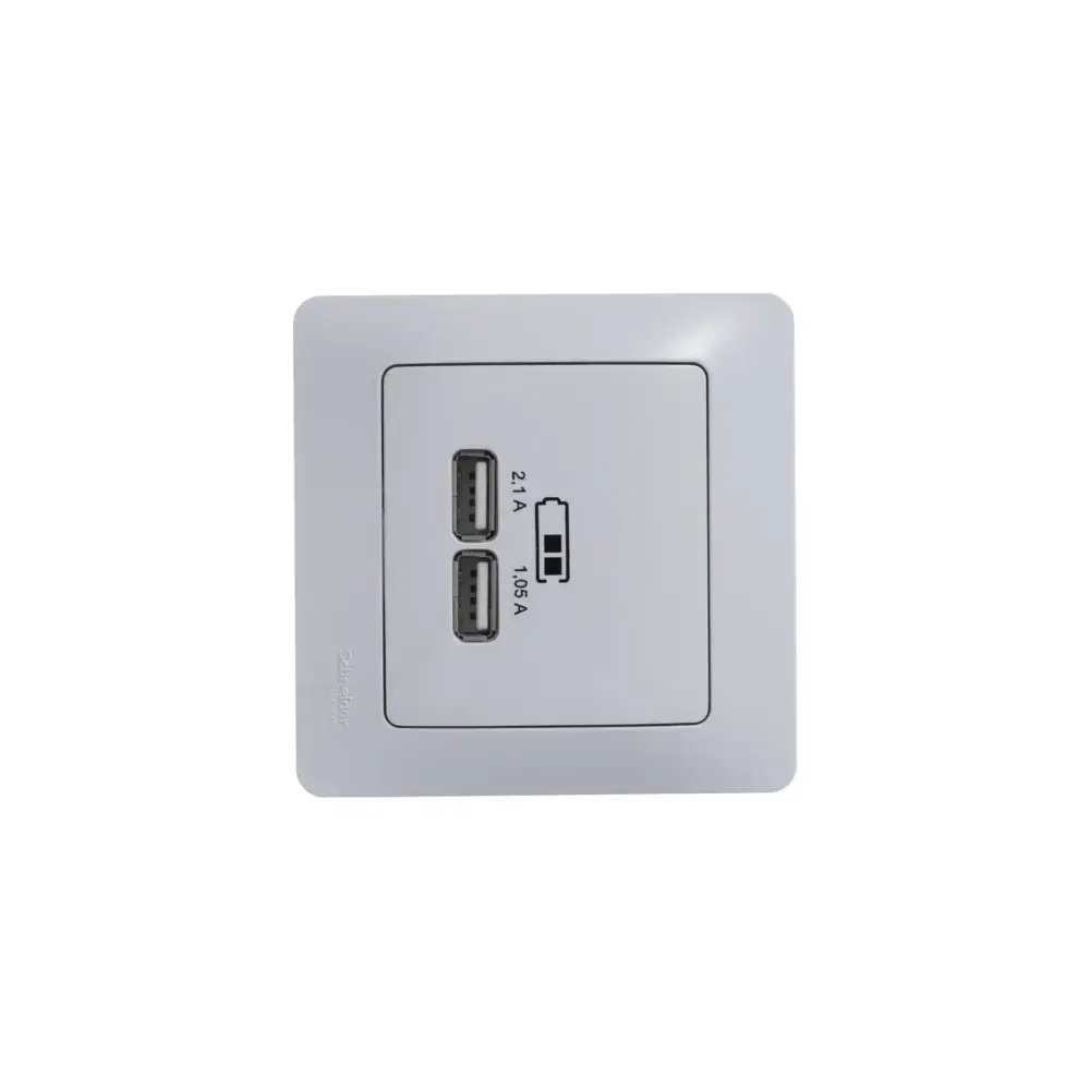 GLOSSA USB РОЗЕТКА A+A, 5В/2,1А, 2х5В/1,05А, механизм, БЕЛЫЙ