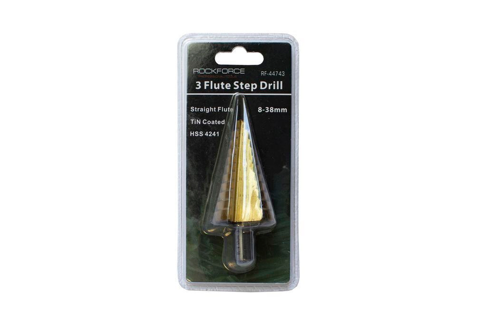 Сверло ступенчатое TIN HSS 4241(8-38мм), в блистере RockForce##Rock FORCE RF-44743