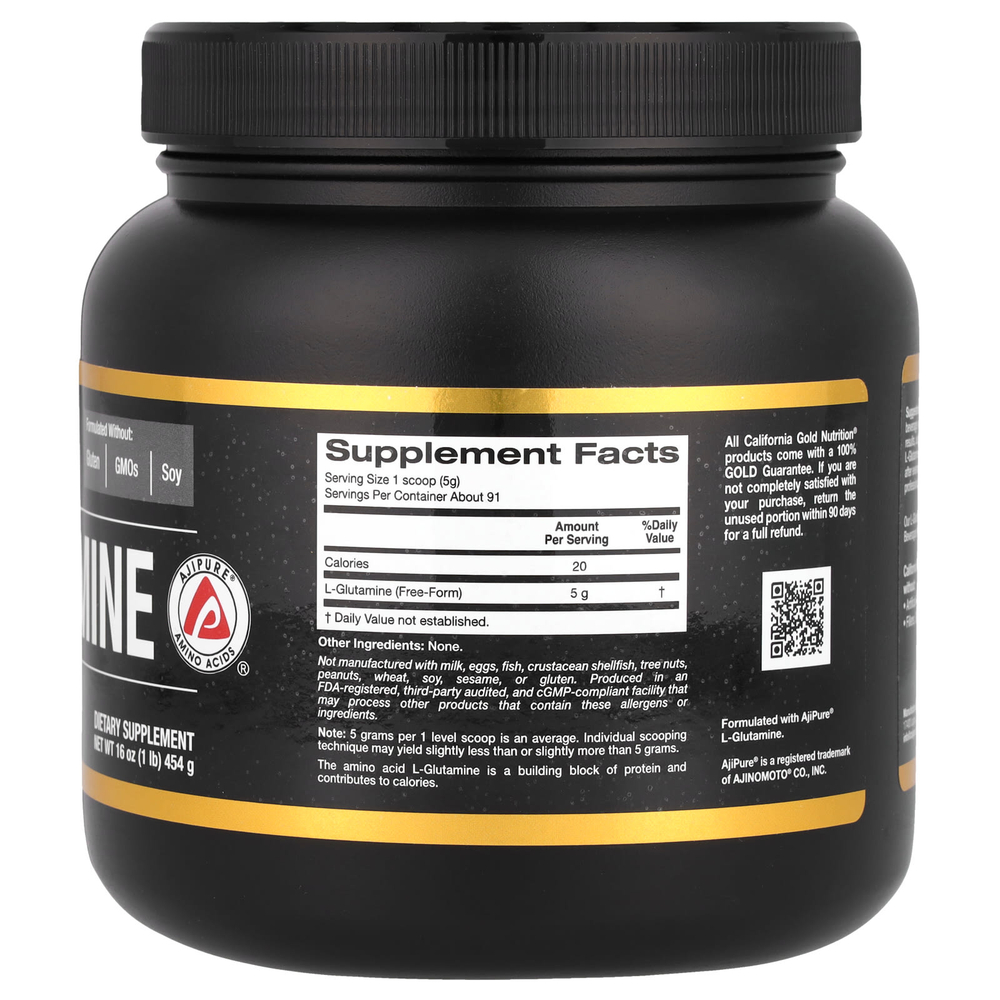 California Gold Nutrition, Sport, AjiPure®, L-глютамин в порошке, без глютена, 454 г (1 фунт)
