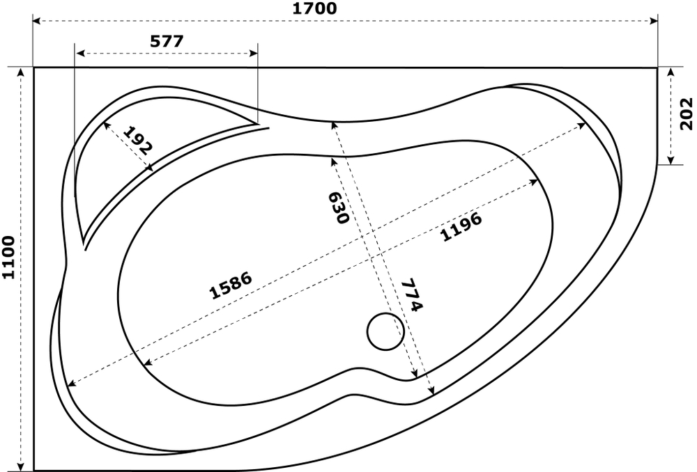 Акриловая ванна 170х110 см Azario Микона МИВ0003 белая