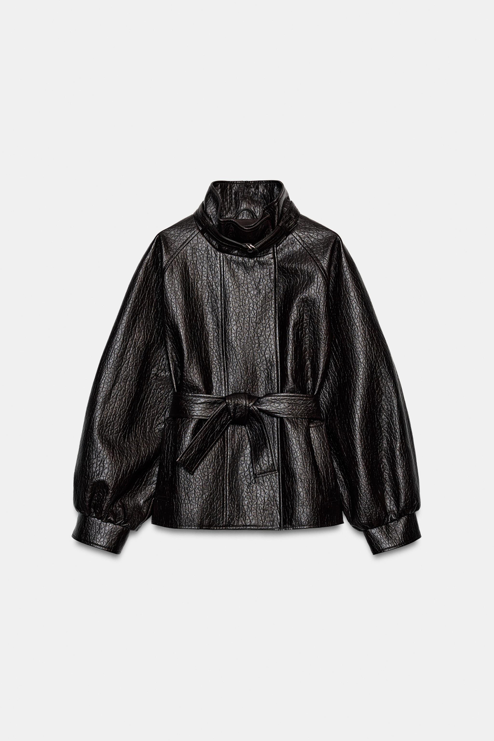 ZARA КУРТКА ИЗ ИСКУССТВЕННОЙ КОЖИ С РЕМНЕМ, КОРИЧНЕВЫЙ