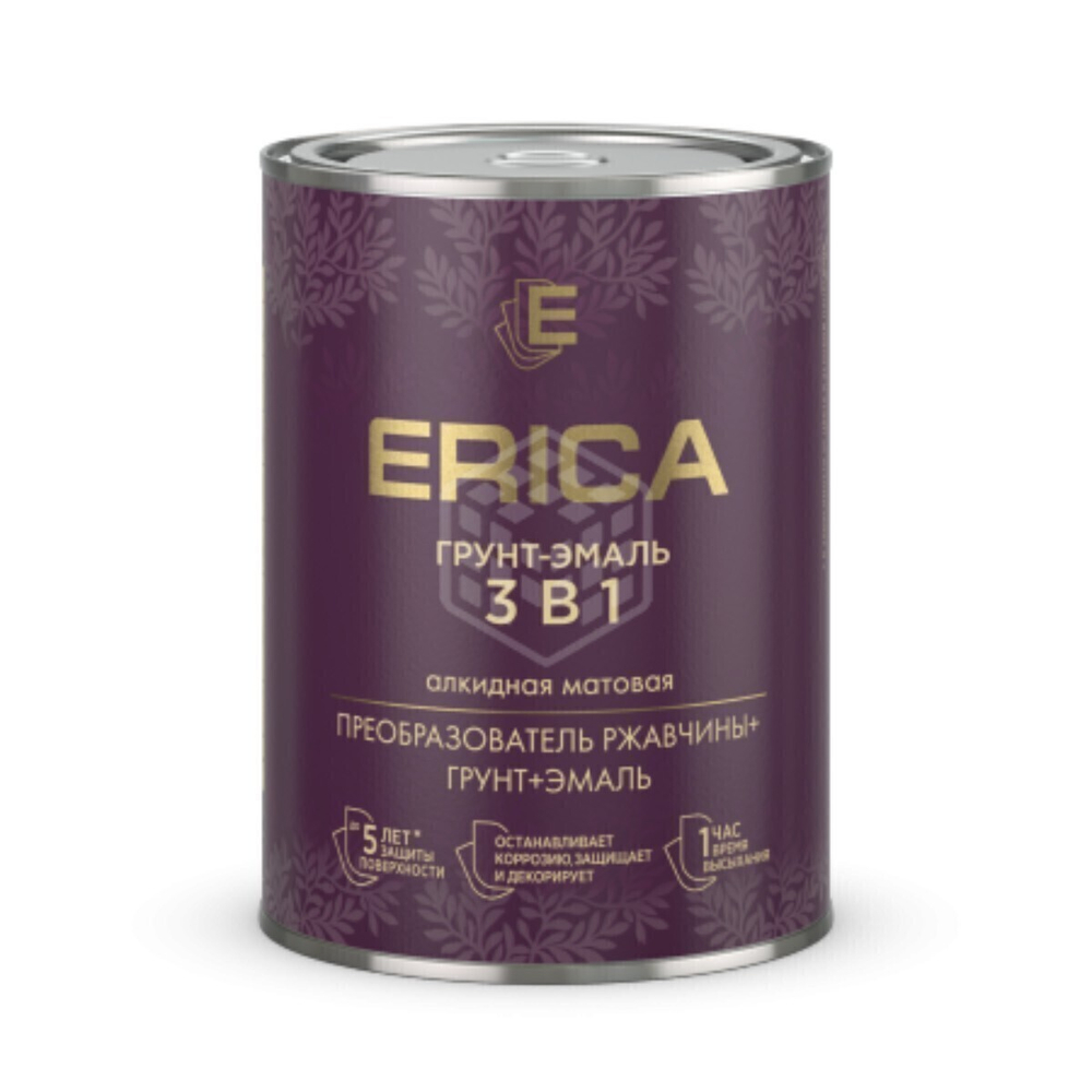 Грунт-эмаль Erica 3 в 1, серая, 0,8 кг