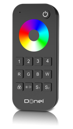 Пульт дистанционного управления RGB+W,  4 канала,  зона охвата 30 метров,  цвет черный   Артикул: DN18301RGBRC