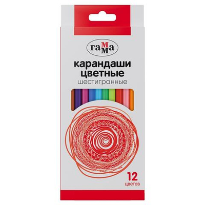 Карандаши цветные 12цв., шестигранные, заточенные (Гамма)