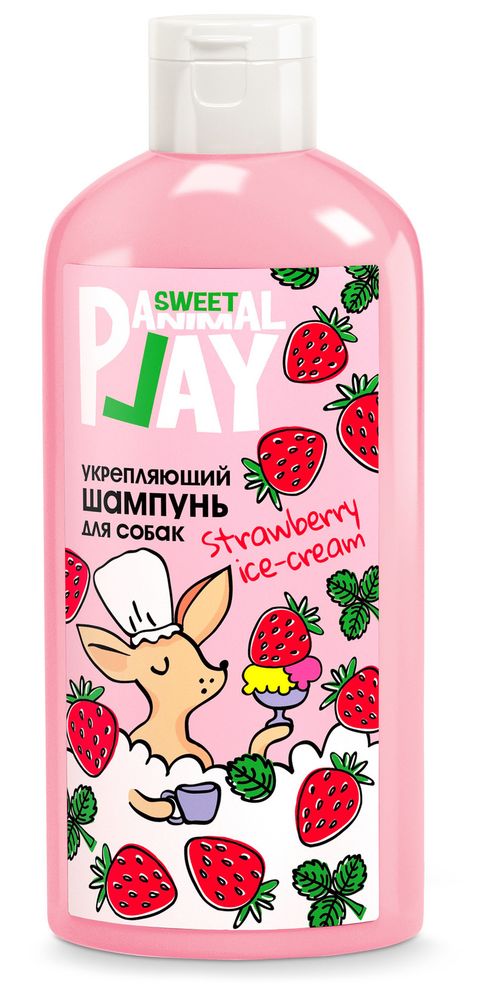 Animal Play 300мл Sweet Шампунь укрепляющий для кошек и собак с ароматом клубничного мороженого