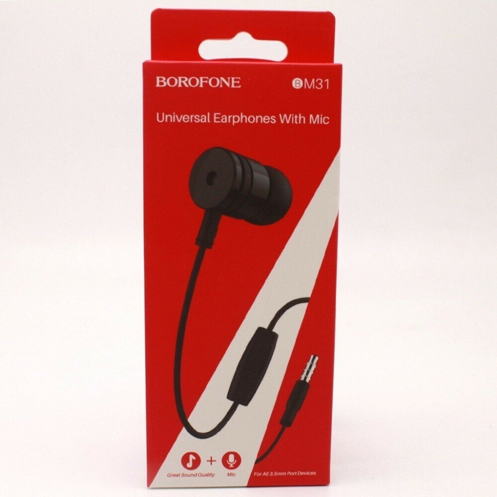 Гарнитура Borofone M31, вакуумные, разъем Jack, кабель 1.2 м Black