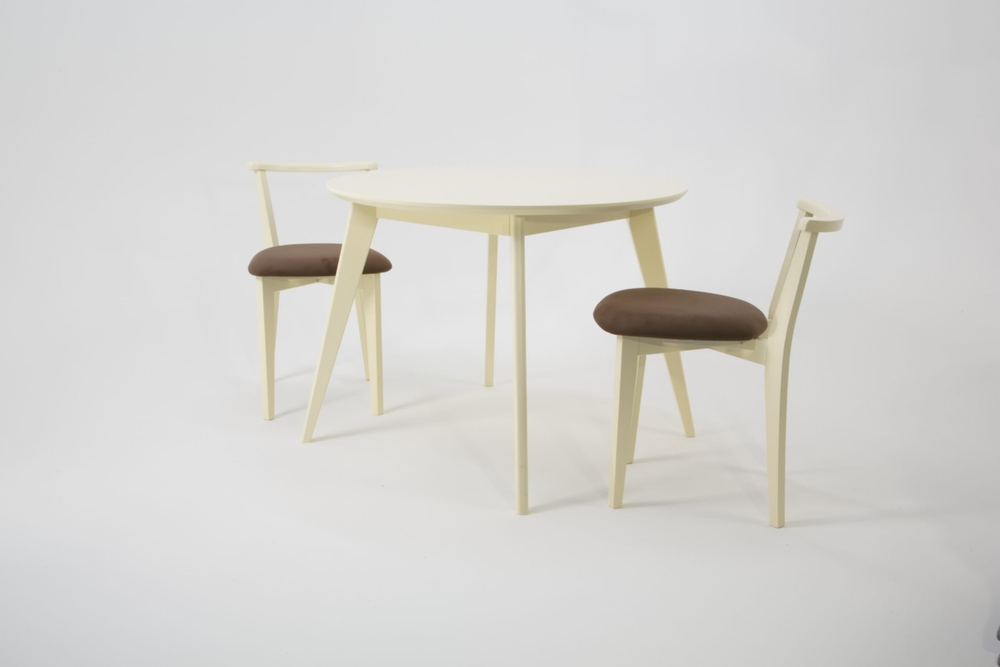 Стол Zip-mebel Сканди К 100 слоновая кость со стульями Франк слоновая кость велюр коричневый