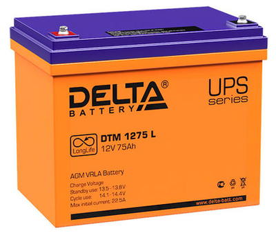 Аккумуляторная батарея Delta DTM 1275 L напряжение 12В, емкость 75Ач (258x166x215mm)