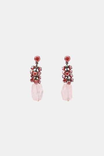 ZARA СЕРЬГИ СО СТРАЗАМИ И КАМНЕМ, РОЗОВЫЙ