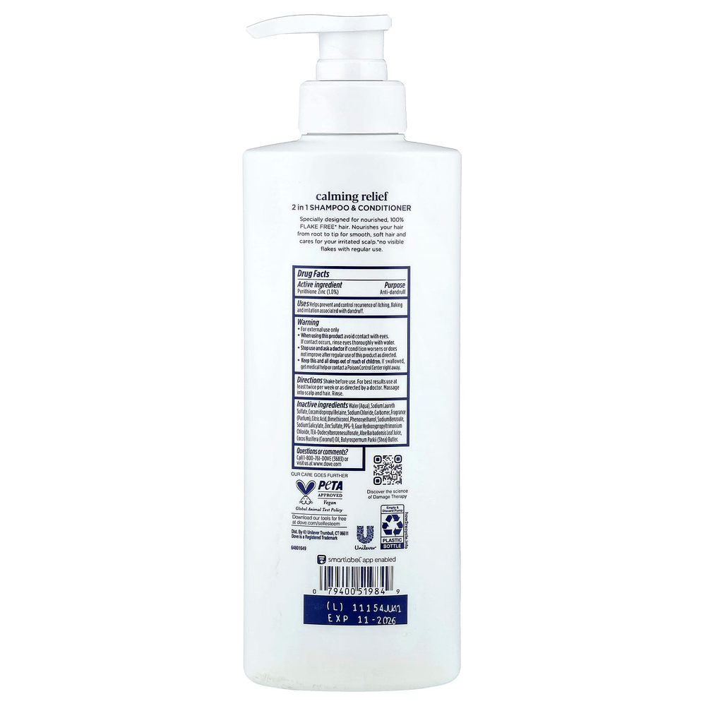 Dove, Calming Relief, шампунь и кондиционер против перхоти, 2 в 1, 532 мл (18 жидк. унций)