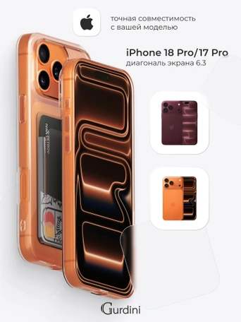 Чехол накладка iPhone 17 Pro / 18 Pro 6.3" Gurdini силикон с отделением для карты прозрачный