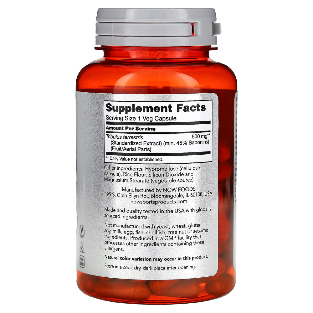 NOW Foods, Sports, якорцы, 500 мг, 100 вегетарианских капсул