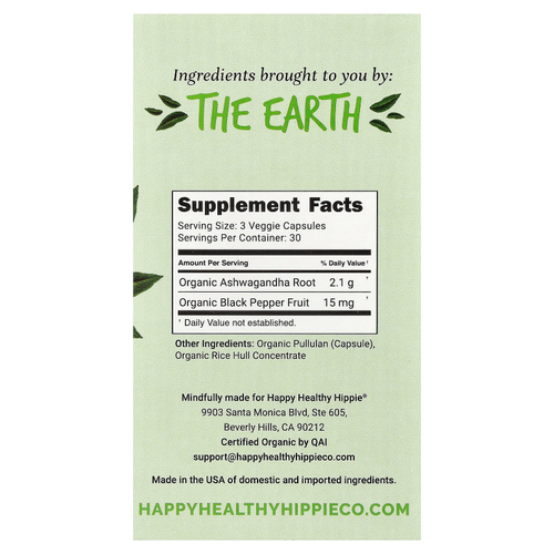 Happy Healthy Hippie, ашваганда, 90 вегетарианских капсул