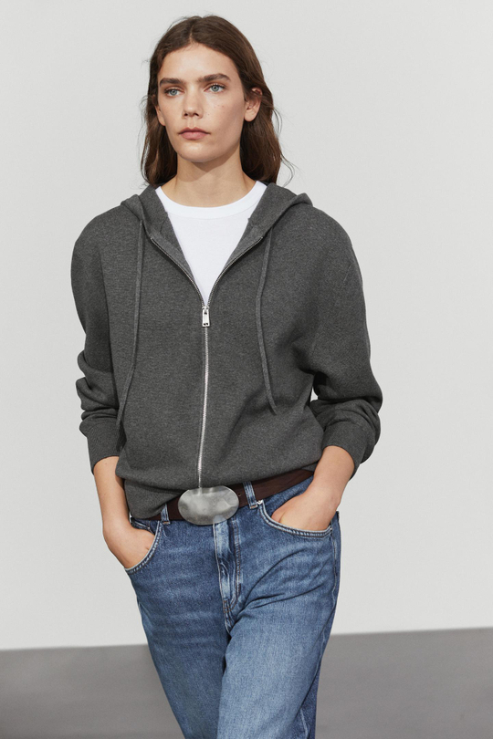 Massimo Dutti Хлопковый кардиган с капюшоном, серый