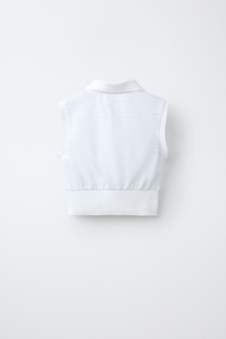 ZARA УКОРОЧЕННОЕ ПОЛО В ПОЛОСКУ, БЕЛЫЙ