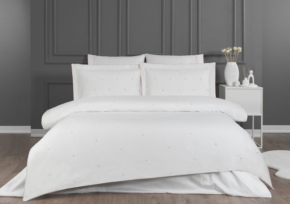 Постельное белье TIAMO белый - розовый сатин deluxe TIVOLYO HOME Турция