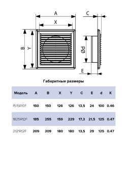Решетка вентиляц. фланец D125 разъем. 209*209 2121R12F
