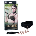 Кожаный простроченный ошейник с поводком-цепью Posture Collar with Leash (Цвет: черный с золотым)