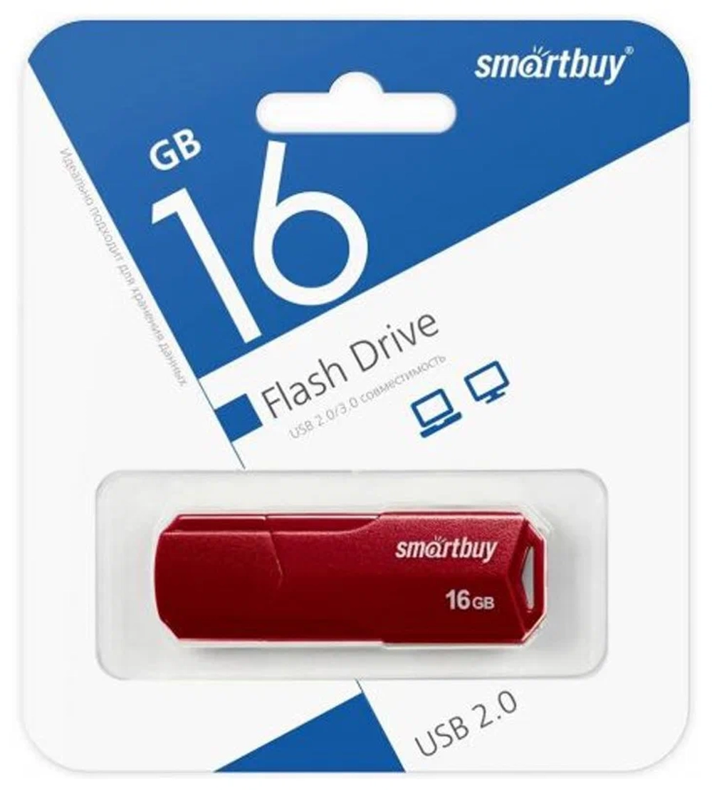 Флешка 16-GB SMART-BUY Glossy USB 2.0 бордовый/оранжевый