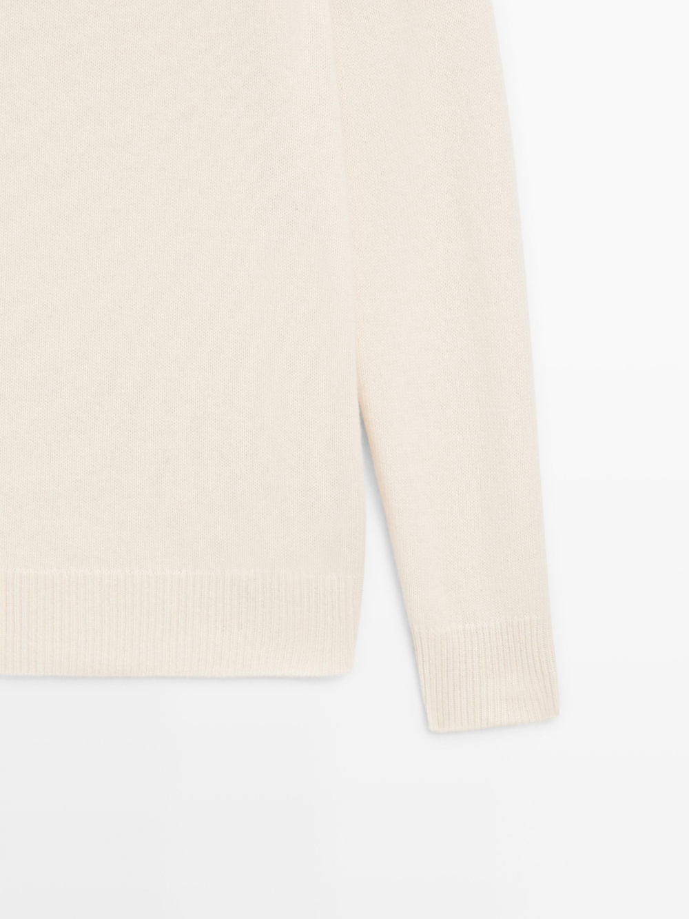 Massimo Dutti Трикотажный джемпер из смесовой шерсти с высоким воротником, натуральный/кремовый