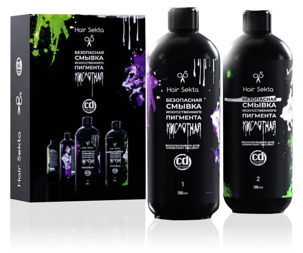 Hair Sekta Кислотная смывка косметического пигмента с ранее окрашенных волос, 2x500 мл