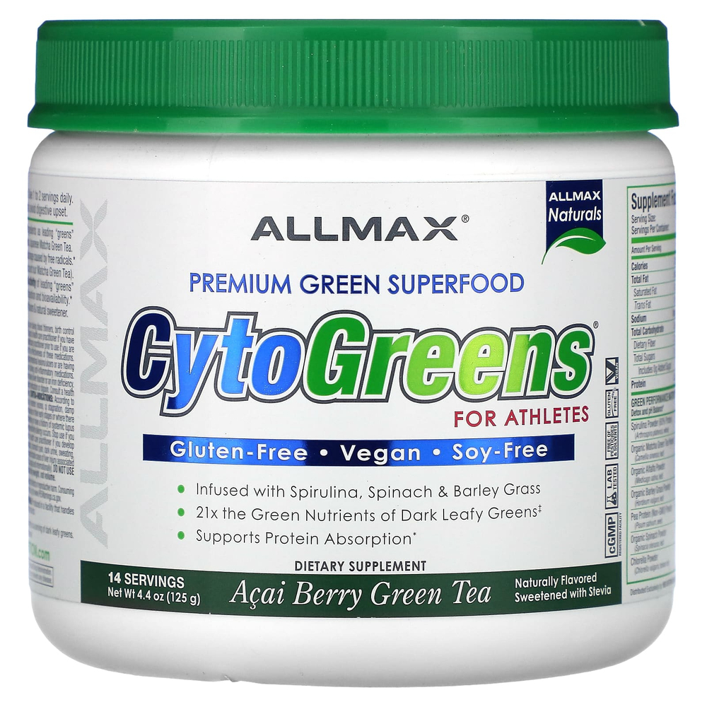 ALLMAX, CytoGreens®, добавка с зелёными суперфудами премиального качества для спортсменов, ягоды асаи и зелёный чай, 125 г (4,4 унции)