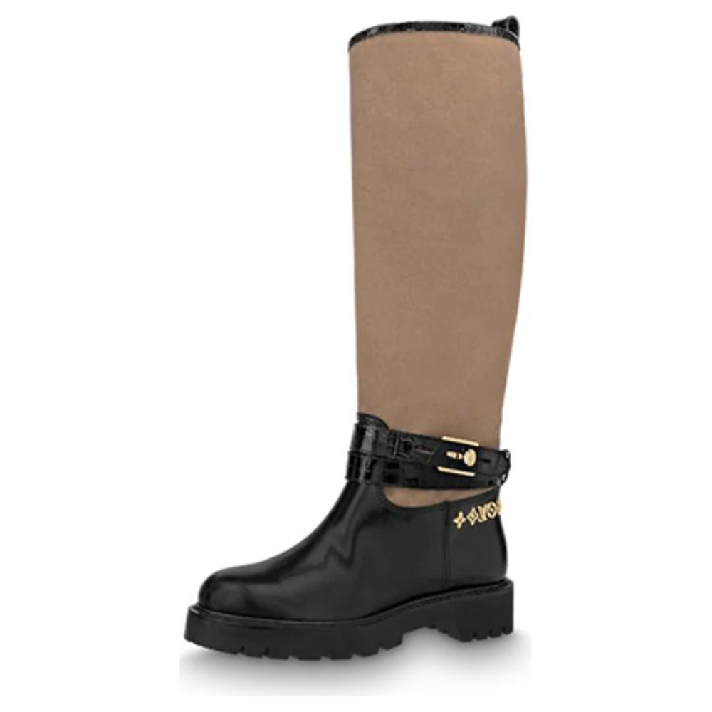 LOUIS VUITTON Territory Flat Knee high Boots Women"s Black Brown