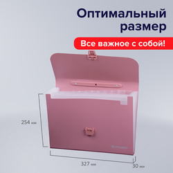 BRAUBERG Папка-портфель пласт. BRAUBERG А4 (327х254х30мм), 13 отделений, розовый, 221441