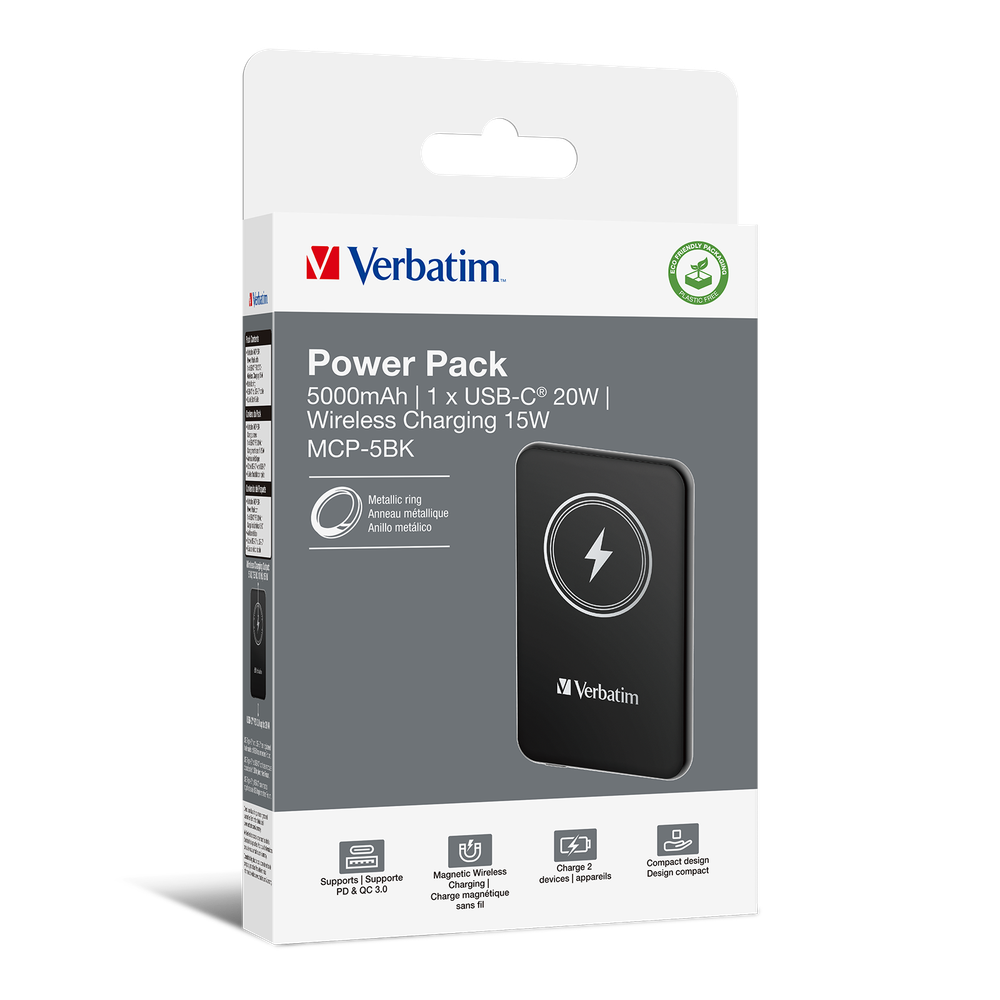 Портативный аккумулятор Verbatim Charge‘n’Go Power Bank 5000 мАч с беспроводной зарядкой, чёрный