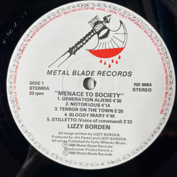 Винтажная виниловая пластинка LP Lizzy Borden Menace To Society (Holland 1986)