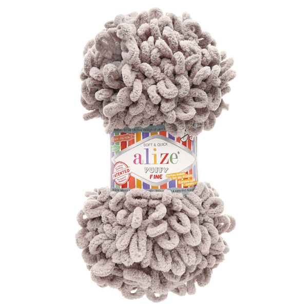 Пряжа Alize (Ализе) Puffy Fine / уп.5 мот. по 100 г, 14м, 268 серый голубь A