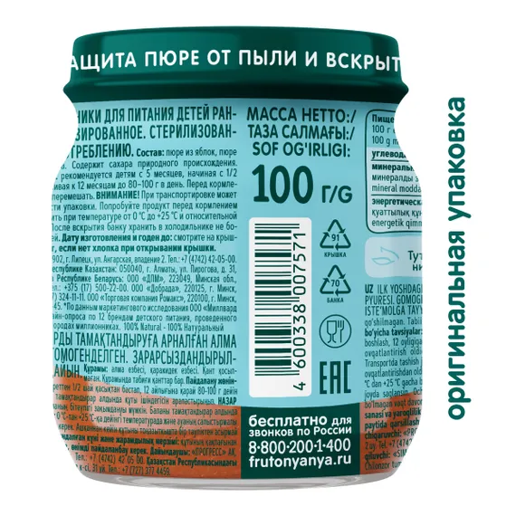 Пюре ФрутоНяня Яблоко-черника с 5 мес 100 г