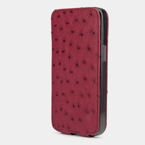 Чехол для iPhone 15 Pro из кожи страуса, цвета фуксии