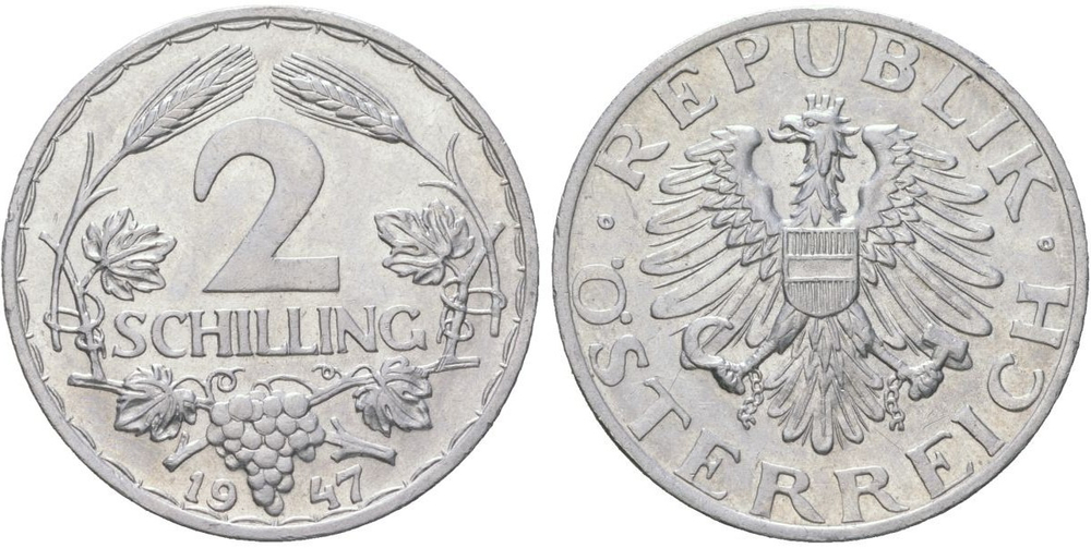 Австрия 2 шиллинга, 1947 Герб VF