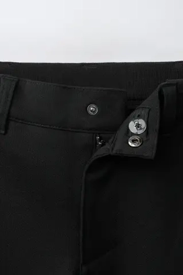 ZARA БРЮКИ STRAIGHT С ПОЯСОМ В РУБЧИК, ЧЕРНЫЙ
